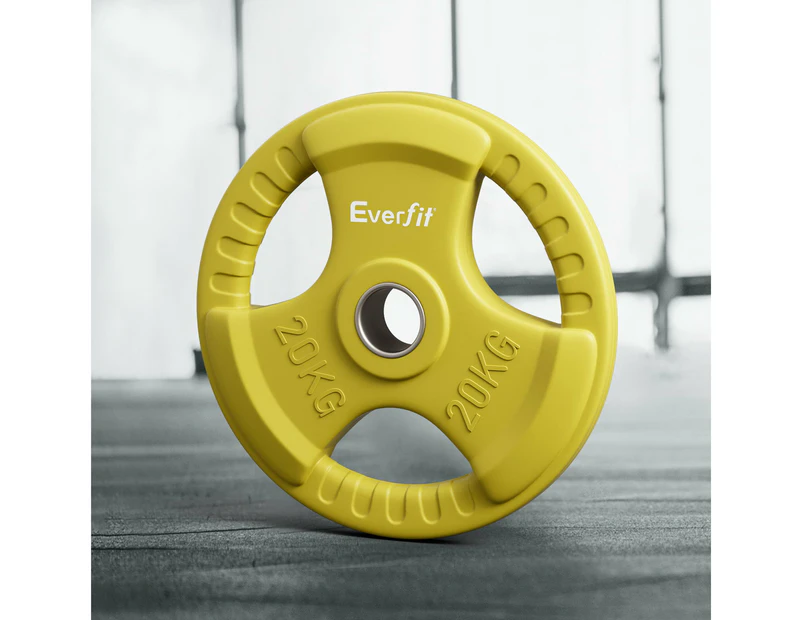 Everfit Weight Plates Standard 20kg Dumbbell Barbell Plate Weight Lifting Home Gym Yellow