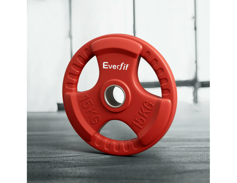 Everfit Weight Plates Standard 15kg Dumbbell Barbell Plate Weight Lifting Home Gym Red