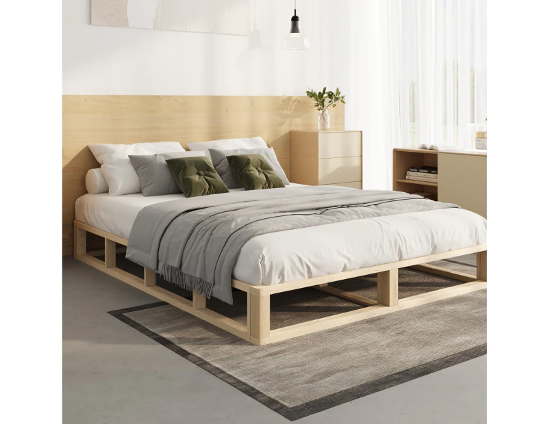 Oikiture Bed Frame Queen Size Wooden Bed Base Platform Cage-like Base