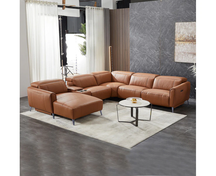 5 Seater Genuine Leather Recliner Corner Sofa with Left Chaise