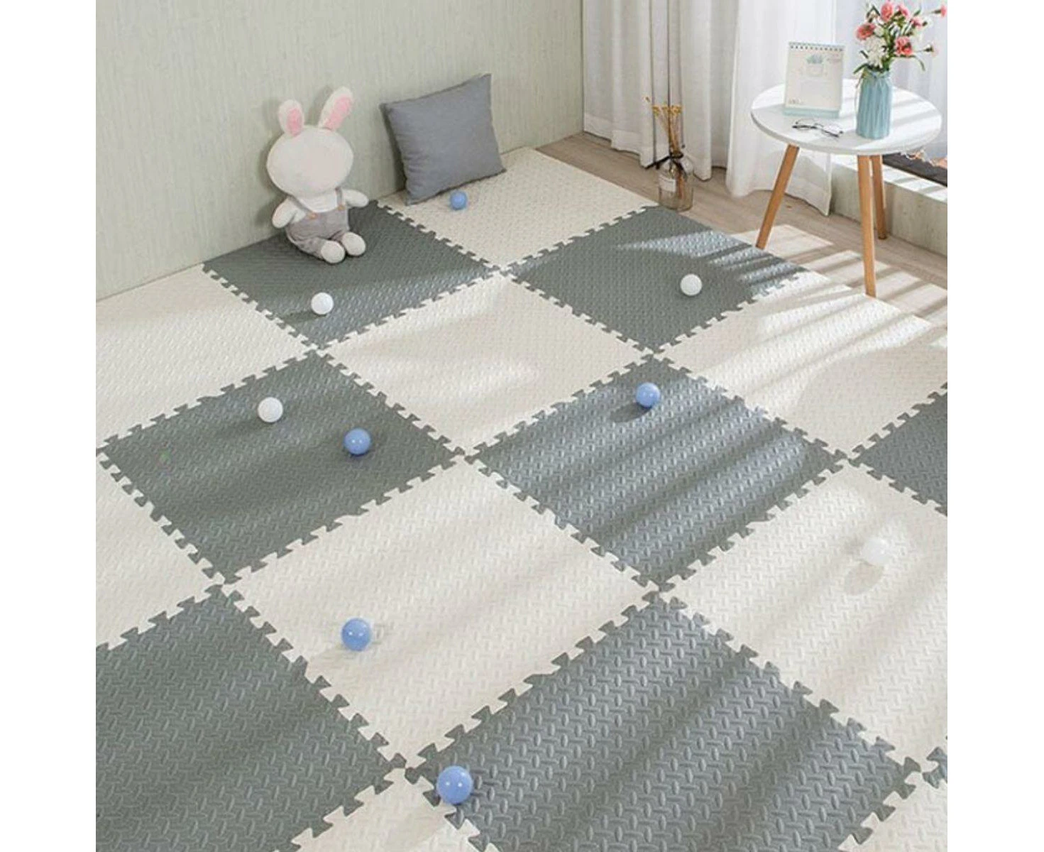 BabiesMart SoftSteps Play Mat Safe, Thick & Non-Slippery For Baby Playpen - Grey + White