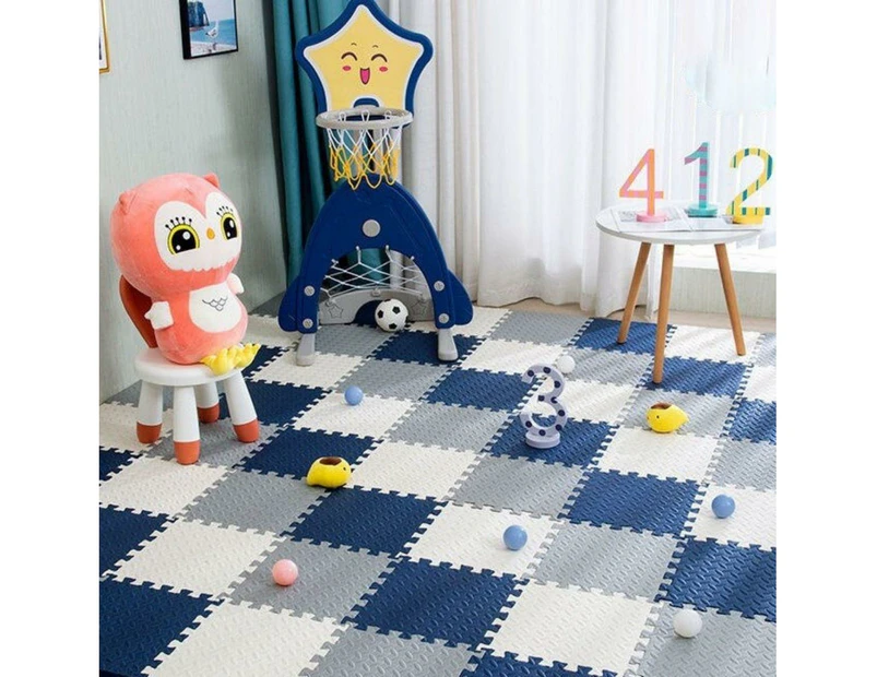 BabiesMart SoftSteps Play Mat Safe, Thick & Non-Slippery For Baby Playpen - Dark Blue + Grey + White