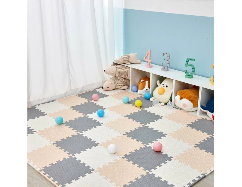 BabiesMart SoftSteps Play Mat Safe, Thick & Non-Slippery For Baby Playpen - Grey + Cream + White