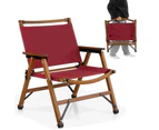 Costway Foldable Camping Chair Bamboo Patio Chair w/Armrest Hiking Fishing Picnic Beach Red