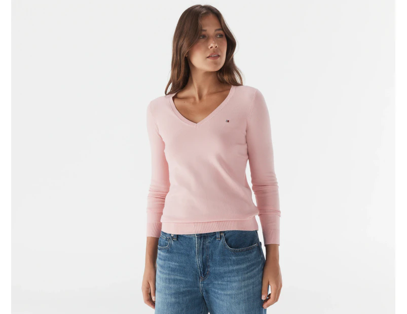 Tommy Hilfiger Women's Heritage V-Neck Sweater - Glacier Pink
