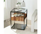 Modern Bedside Table Storage Glass End Table Drawer Living Room Bedroom Cabinet