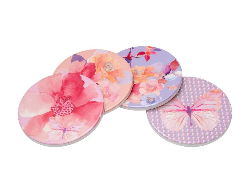 Set of 4 Maxwell & Williams Camilla Ceramic Coasters - Pink/Lilac