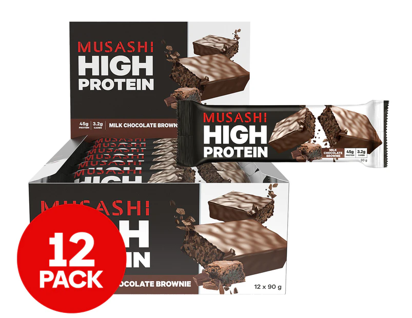 12 x Musashi High Protein Bars Milk Chocolate Brownie 90g