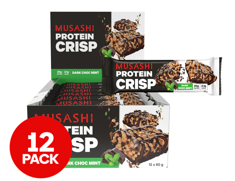 12 x Musashi Protein Crisp Bar Dark Choc Mint 60g