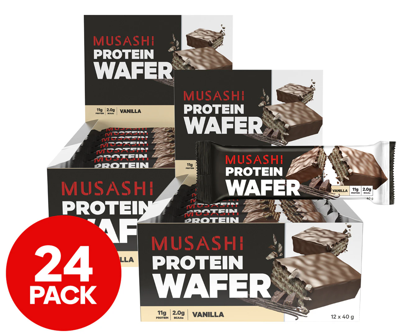 2 x 12pk Musashi Protein Wafer Vanilla Bar 40g