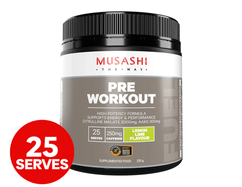 Musashi Lemon Lime Pre-Workout Powder 225g