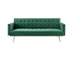 Foret 3 Seater Sofa Bed Lounge Recliner Couch Futon Chair Velvet Fabric Green Wws