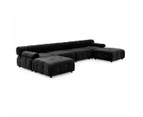 Foret 6 Seater Sofa Modular Arm Ottoman Tufted Velvet Lounge Couch Chaise Black