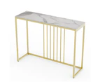 100cm Natural Sintered Stone Console Table Narrow Entry Hallway Table Gold Frame