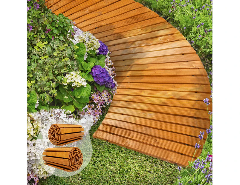 Livsip 2PC Garden Wooden Pathway 8ft Curved Wood Roll-Out Walkway Backyard