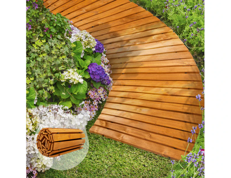 Livsip Garden Wooden Pathway 8ft Curved Roll-Out Wood Walkway Outdoor Backyard