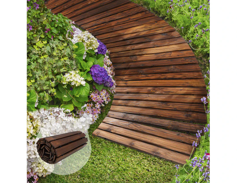 Livsip Garden Wooden Pathway 8ft Roll-Out Curved Wood Walkway Backyard Outdoor