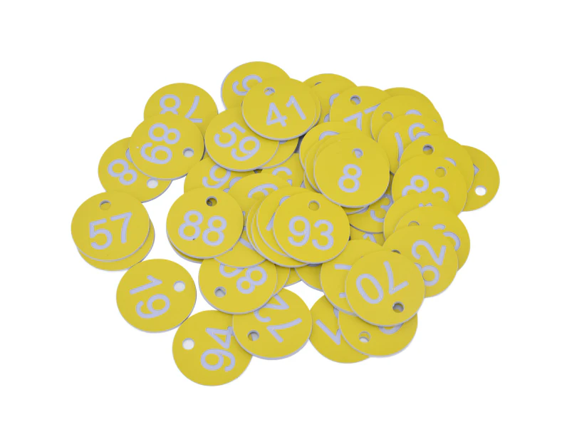 50Pcs Beehive Tag ABS Round Numbered Sign Labels with Hole Livestock Beekeeping SuppliesLight Yellow 51-100