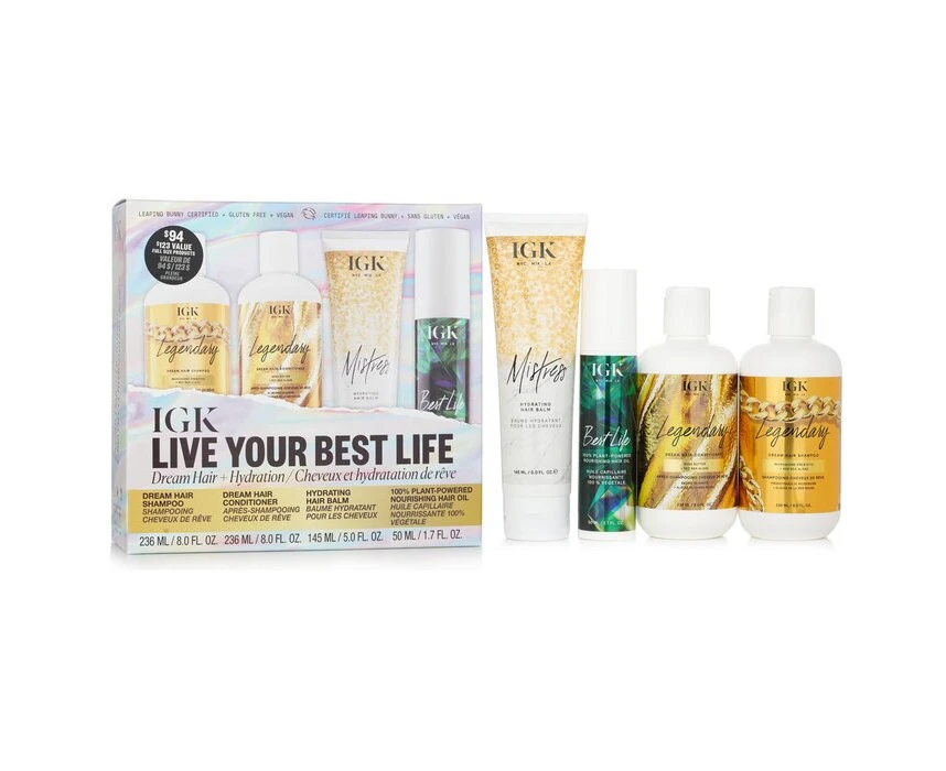 IGK Live Your Best Life  Shampoo, Conditioner, Hair Balm, Hair Oil Set