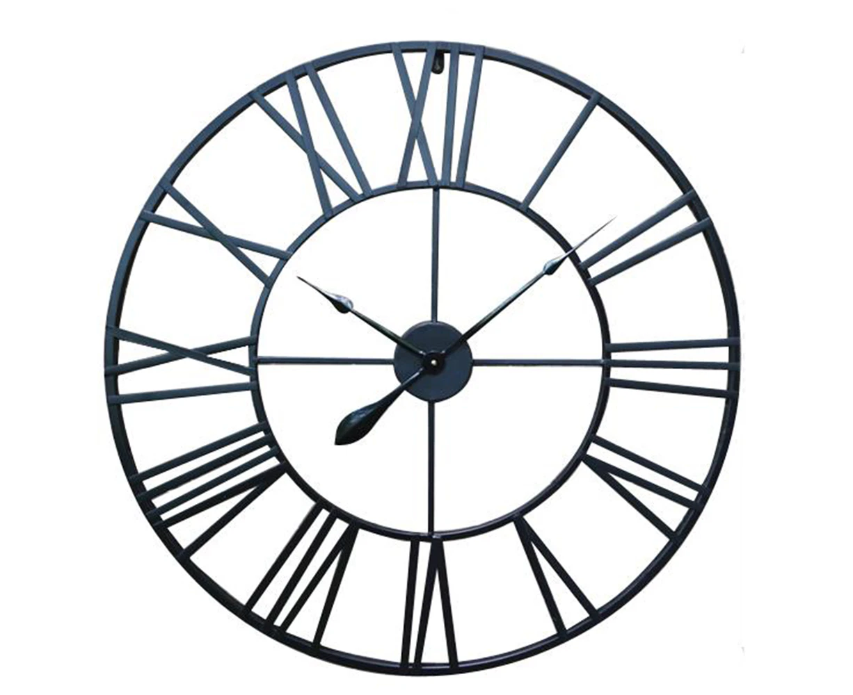 Salesbay 100cm Round Wall Clock Metal Industrial Iron Vintage French Provincial Antique Wws