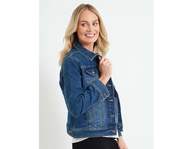 RIVERS - Womens Jacket -  Casual Denim Jacket - Mid Wash