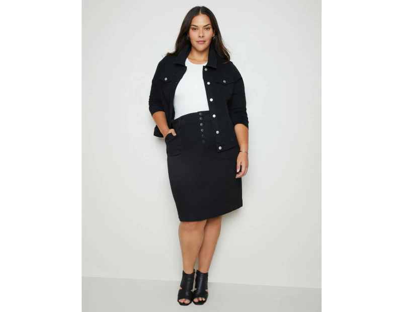 AUTOGRAPH - Plus Size - Womens Skirts -  Midi Length Denim Skirt - Black