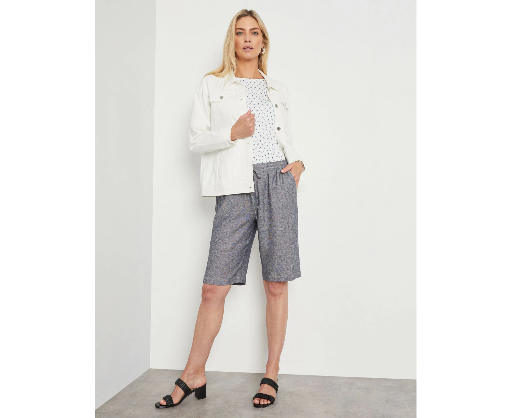 Noni B - Womens - Shorts - Summer - Grey - Bermuda - Navy - Mid Rise - X-Dye - Knee Length - Relaxed - Casual Fashion - Office Wear - Work Clothes