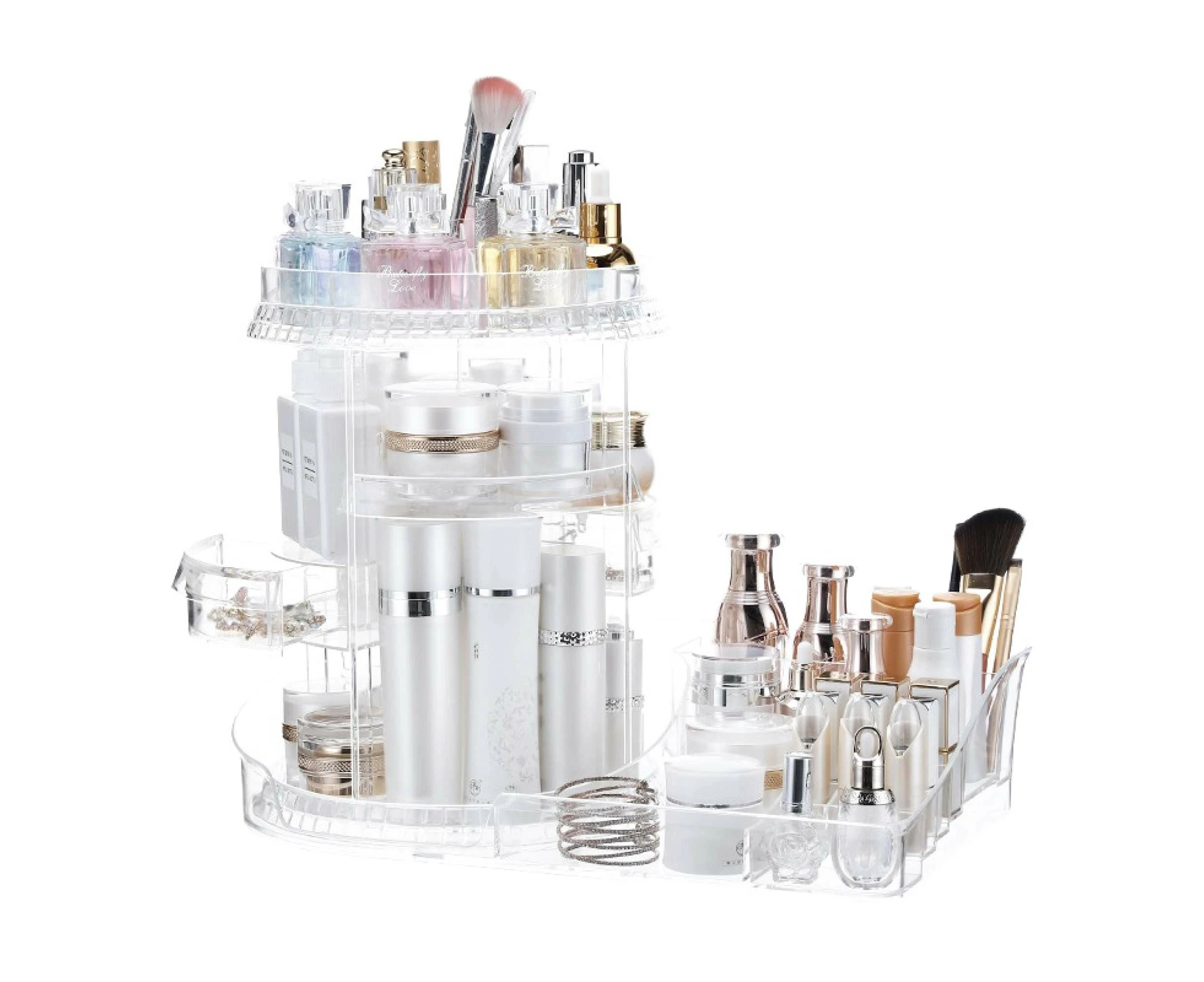 Makeup Organiser Rotating Stand - Cosmetic Storage Large Tiered Display Tray