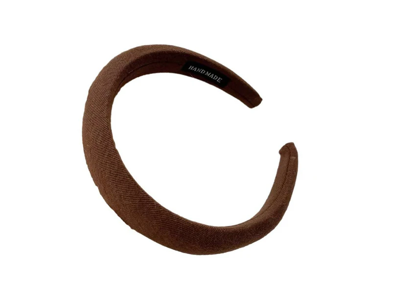 Ladies Headband Padded Hairband Wide Sponge Hair Hoop Solid Colour Accessories - Dark Coffee