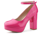 Allegra K Platform Ankle Strap Pumps - Hot Pink