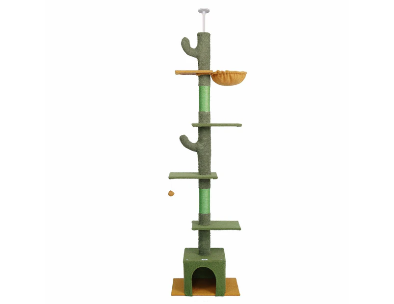 Cat Tree Kitty Tower Scratching Post Bed Sisal Scratcher House Stand Cave Floor to Ceiling Furniture Hammock Platforms 229-275cm