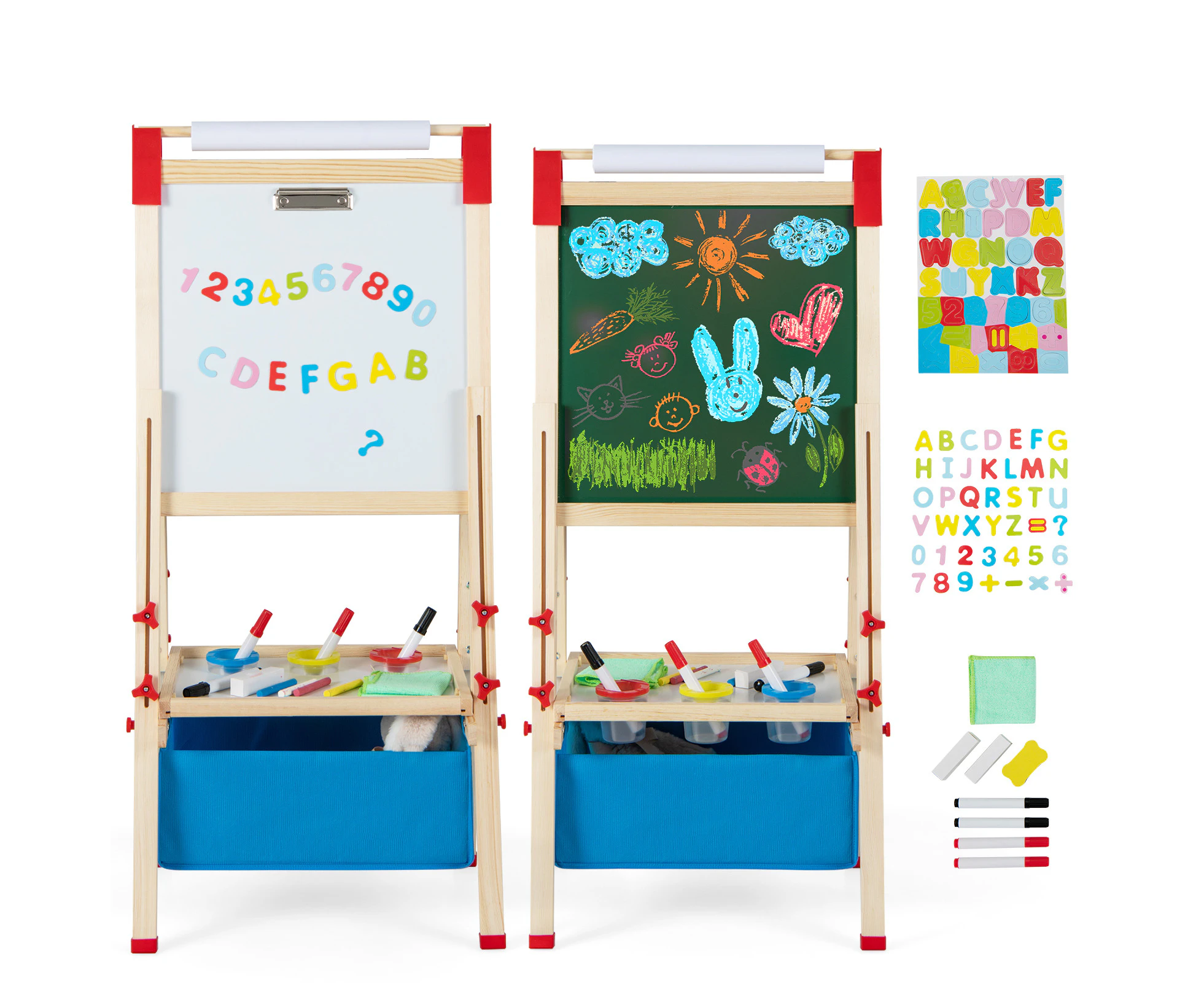 Costway 3-In-1 Art Easel Wooden Adjustable Height Chalkboard Whiteboard w/Paper Roll Painting