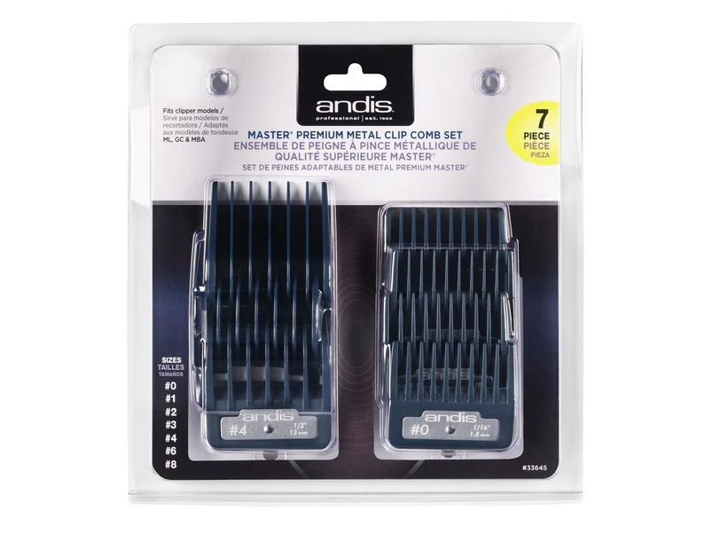 Andis Master Premium Attachment Metal Comb Clip Set 33645 7pcs