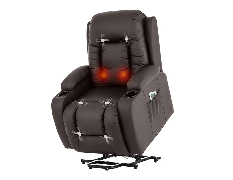 Advwin Electric Massage Chair Lift Recliner 8 Point Heating Massage PU Leather Brown