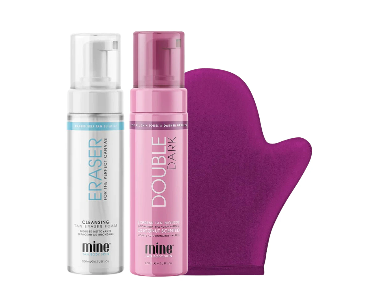 MineTan Double Dark Self Tan Foam, Applicator Mitt & Tan Eraser Set