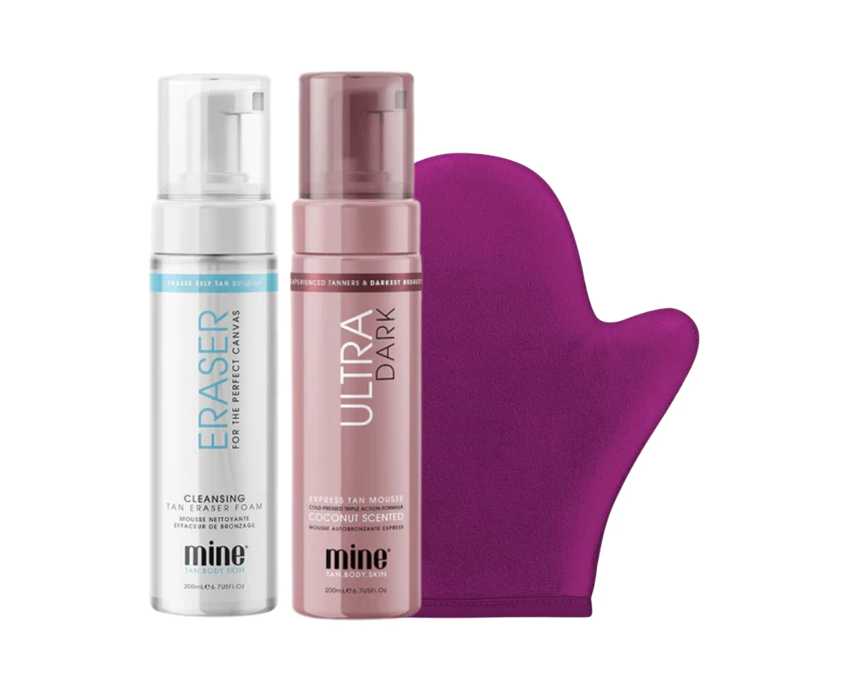 MineTan Ultra Dark Self Tan Foam, Applicator Mitt & Tan Eraser Set