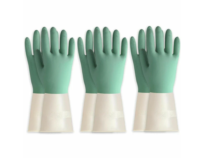 3 Pairs Latex Cleaning Gloves Heavy Duty Dishwashing Gloves Reusable Green