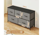 Chest of 5 Drawers Lowboy Dresser Storage Cabinet Tower TV Stand Unit Grey & Black