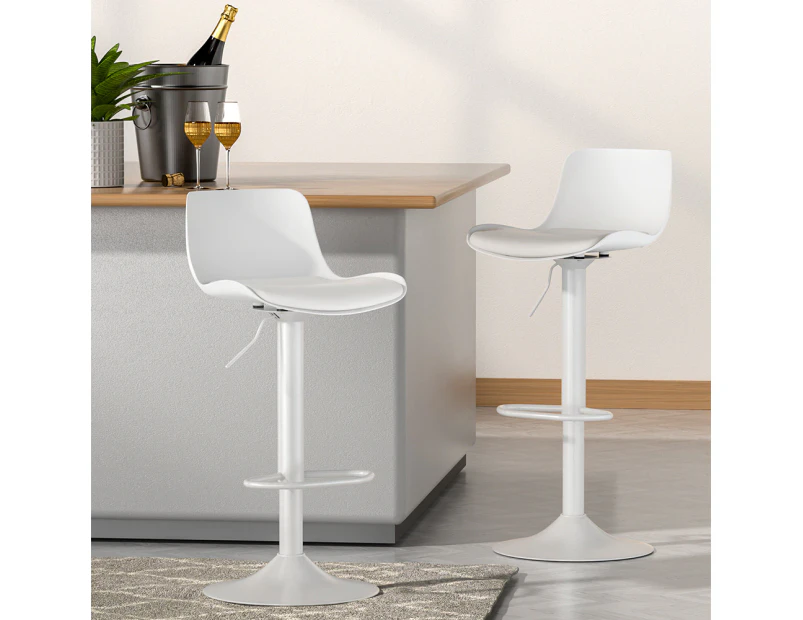 Bar Stools Set of 2 Gas Lift Adjustable Kitchen Counter Stool Chairs White