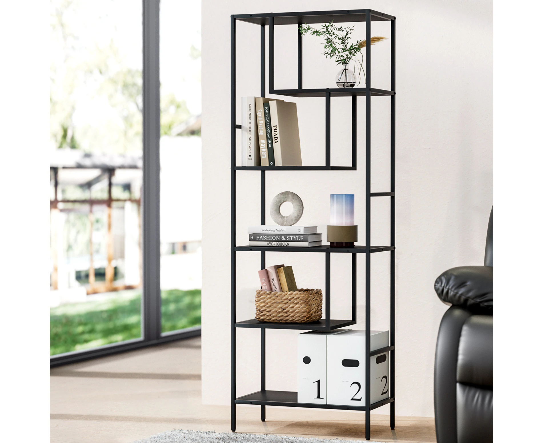 Artiss Bookshelf 5 Tiers RHYS Black