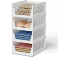 4 Pack Stackable Plastic Storage Basket, Closet Organizer Bin Foldable Clothes Wardrobe Organizer Storage Box Drawer Shelf Container