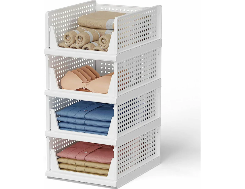 4 Pack Stackable Plastic Storage Basket, Closet Organizer Bin Foldable Clothes Wardrobe Organizer Storage Box Drawer Shelf Container