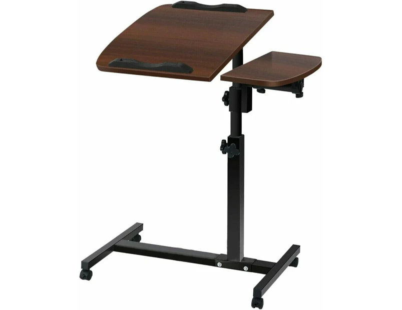 Adjustable Height Laptop Desk Mobile Computer Table Stand Bed Study Portable - Black Wood Grain