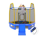 Costway 7FT Round Trampoline Kids Bouncer Jumping Rebounder Indoor Outdoor w/Slide Ladder 20 Balls Blue