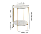 2 Tier Stone Top Side Table Sofa Coffee End Table Nightstand White Top Gold Frame