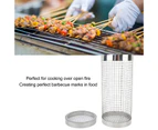 Barbecue Grilling Basket Cylinder Shaped Mesh Wire 304 Stainless Steel Rolling Bbq Grill Tool S(7.6 X 3.6In)