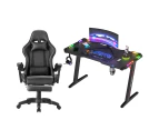Gaming Office Desk LED Light & Gaming Office Chair Tilt 135°with Footrest Black