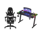 Gaming Office Desk LED Light & Gaming Office Chair Tilt 135°with Footrest White