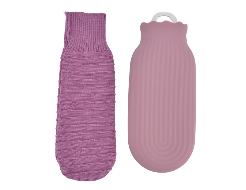 Hot Water Bottle Multifunctional Silicone Warm Water Bag with Knit Cover for Office Home 550mlPurple