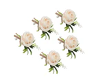 5PCS Wedding Boutonniere Pin Fixed Plastic Artificial Flower Corsage for Bride and Groom Champagne
